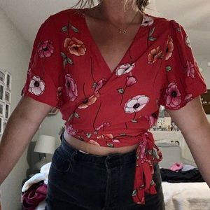 Forever 21 floral tie shirt